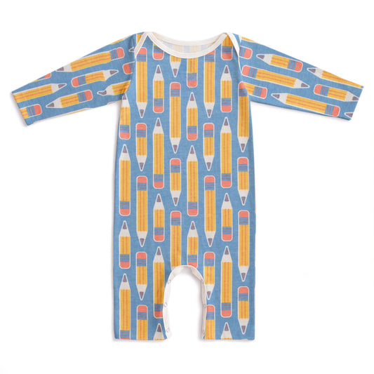 Long-Sleeve Romper - Pencils Blue