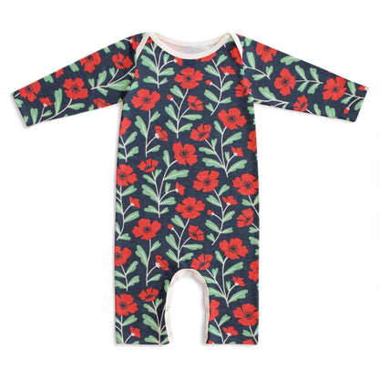 Long-Sleeve Romper - Poppies Navy