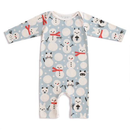Long Sleeve Romper - Snow Creatures Sky Blue