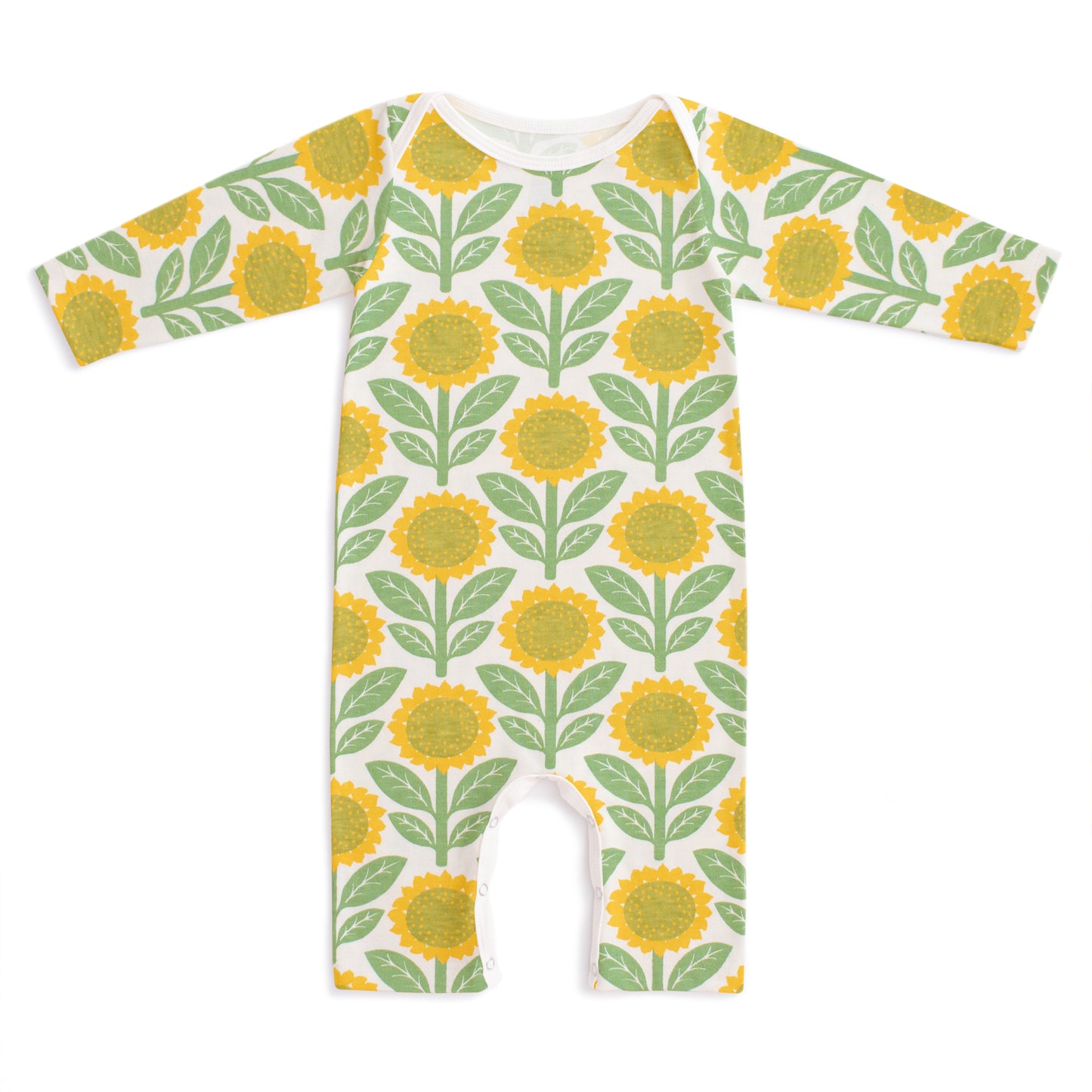 Long-Sleeve Romper - Sunflowers Green