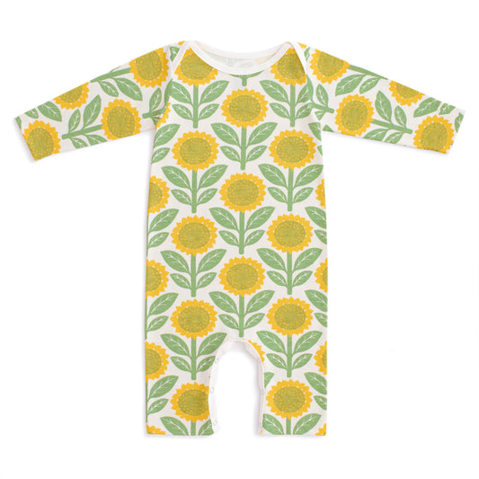 Long-Sleeve Romper - Sunflowers Green