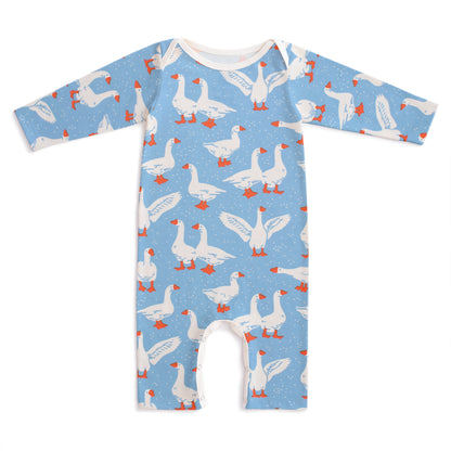 Long-Sleeve Romper - Silly Geese Blue