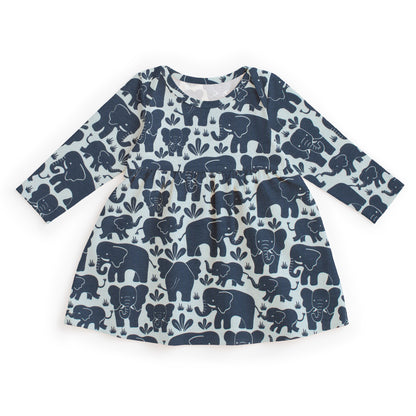 Lausanne Baby Dress - Elephant Herd Navy