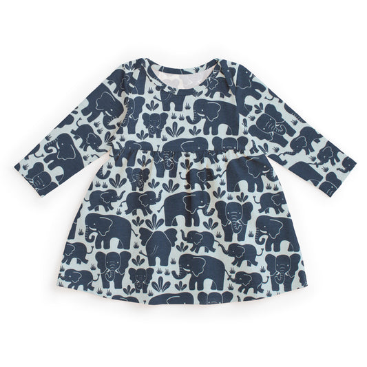 Lausanne Baby Dress - Elephant Herd Navy