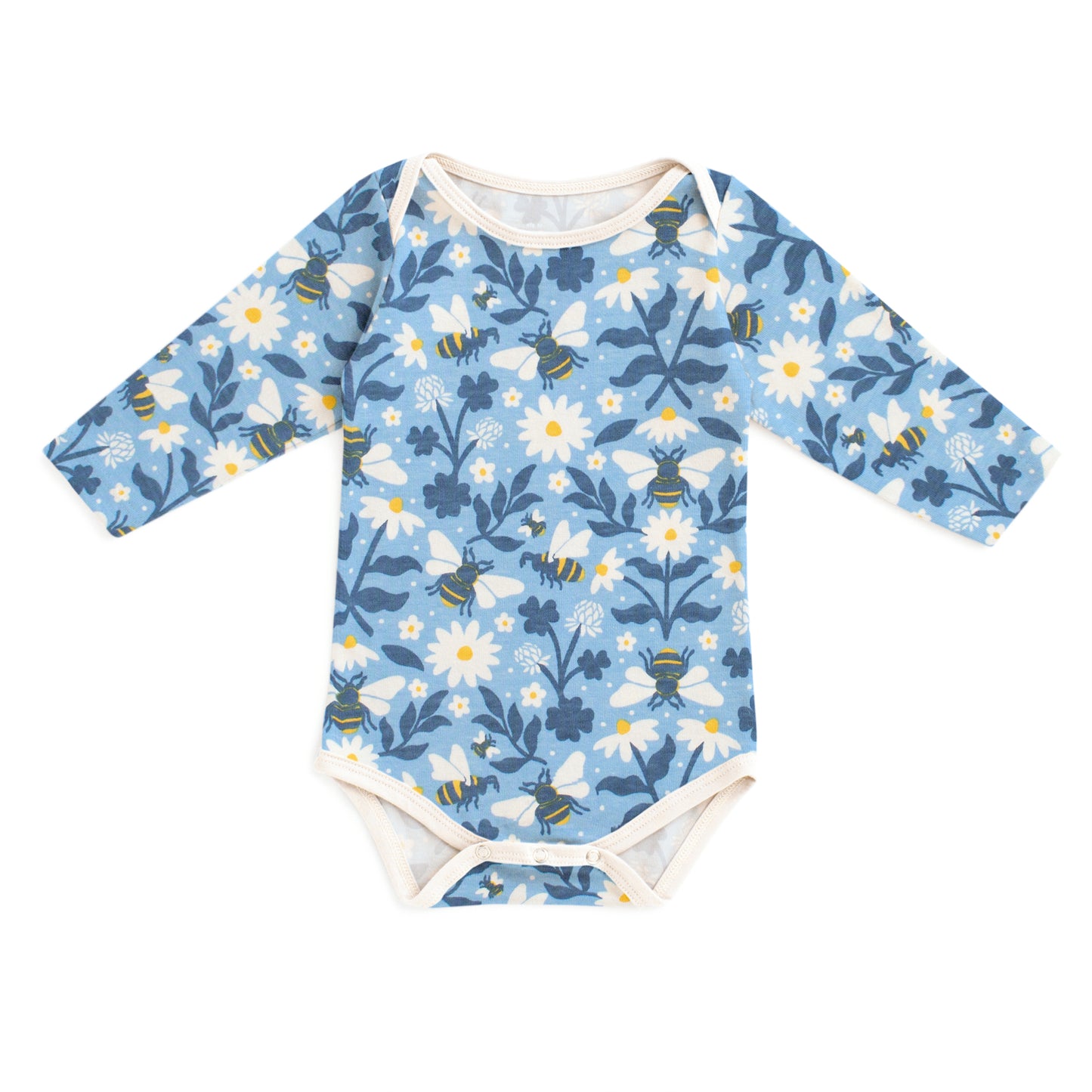 Long Sleeve Snapsuit - Bees Blue