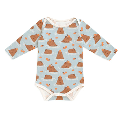 Long-Sleeve Snapsuit - Capybaras Blue