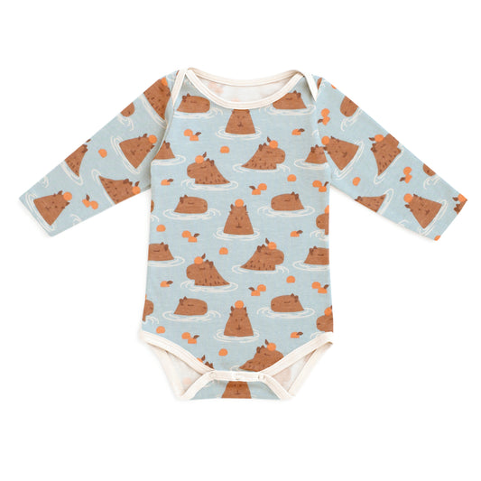Long-Sleeve Snapsuit - Capybaras Blue