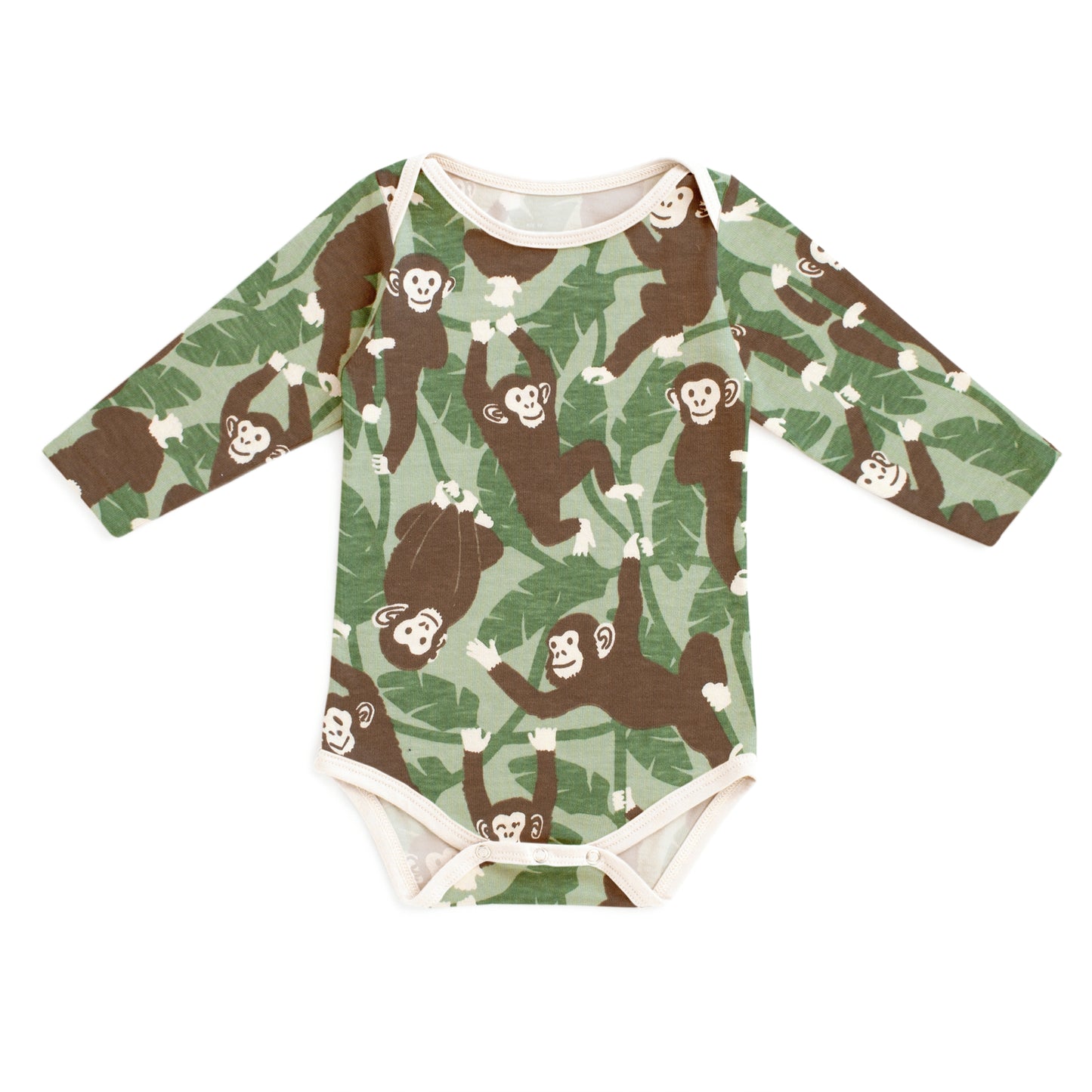 Long Sleeve Snapsuit - Chimpanzees Green