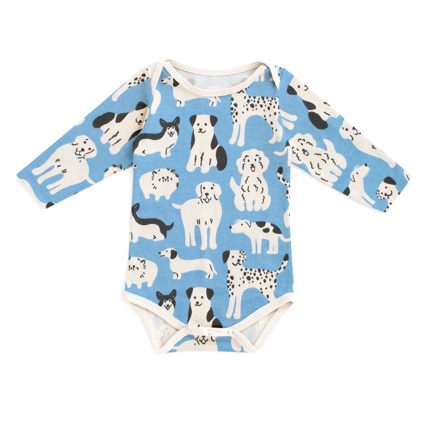Long Sleeve Snapsuit - Dog Parade Blue