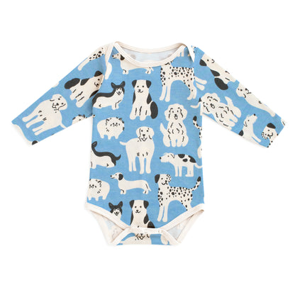 Long Sleeve Snapsuit - Dog Parade Blue