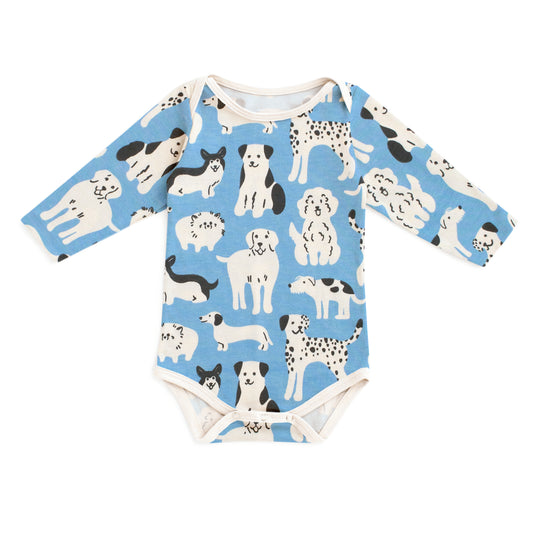 Long Sleeve Snapsuit - Dog Parade Blue