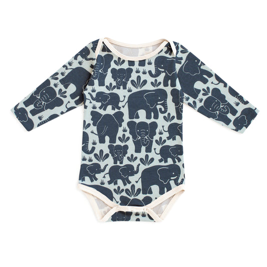 Long-Sleeve Snapsuit - Elephant Herd Navy