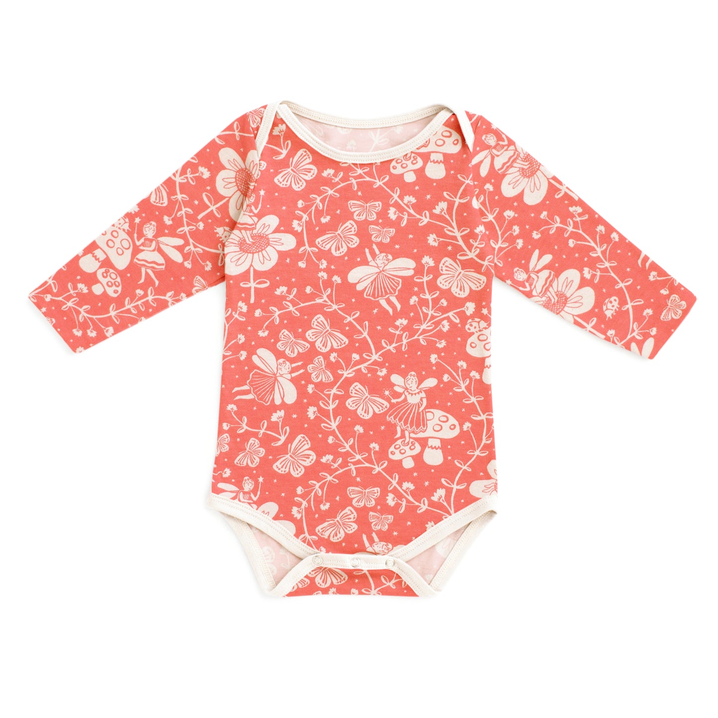 Long-Sleeve Snapsuit - Fairies Coral