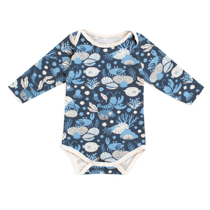 Long Sleeve Snapsuit - Ocean Life Navy
