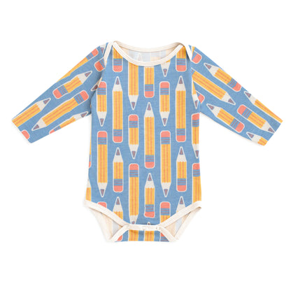 Long-Sleeve Snapsuit - Pencils Blue