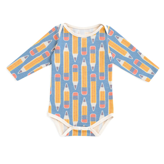Long-Sleeve Snapsuit - Pencils Blue