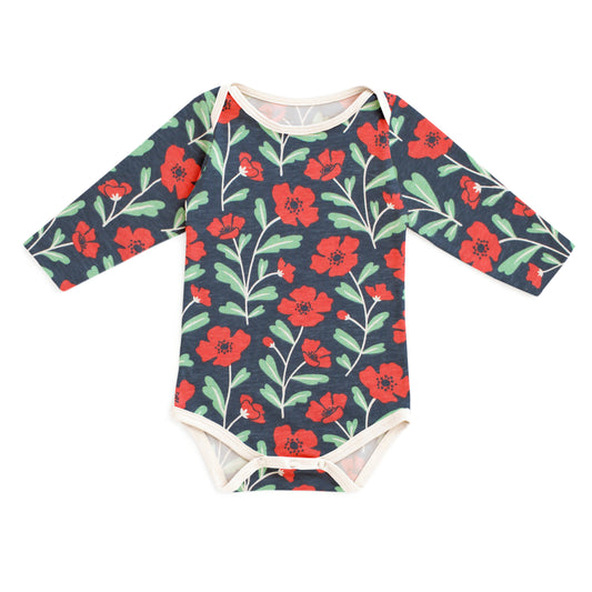 Long-Sleeve Snapsuit - Poppies Navy