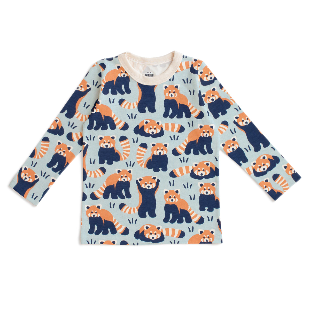 Long-Sleeve Tee - Red Pandas Pale Blue