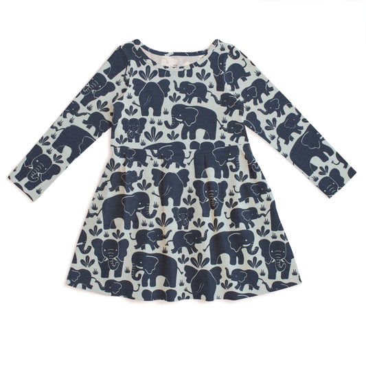 Madison Dress - Elephant Herd Navy