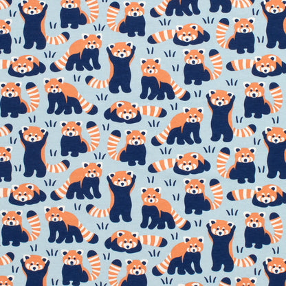 Long-Sleeve Tee - Red Pandas Pale Blue