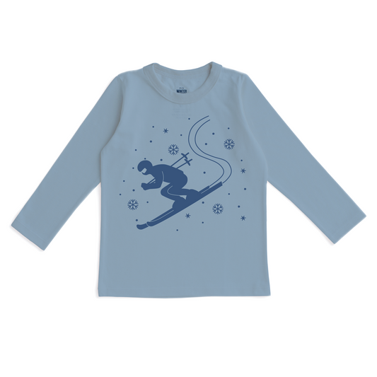 Long-Sleeve GRAPHIC Tee - Skier Mountain Blue
