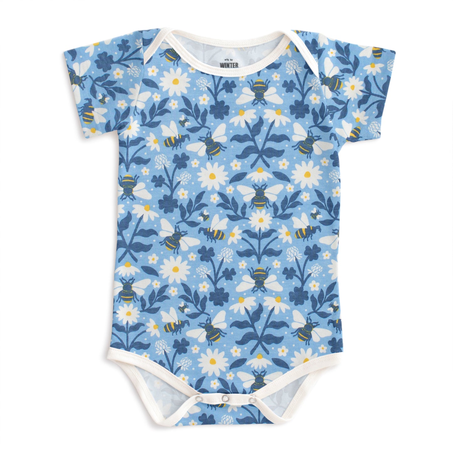Short Sleeve Snapsuit - Bees Blue
