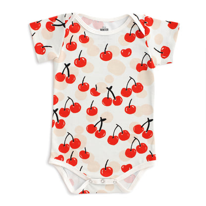 Short Sleeve Snapsuit - Cherries Red