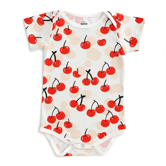 Short Sleeve Snapsuit - Cherries Red