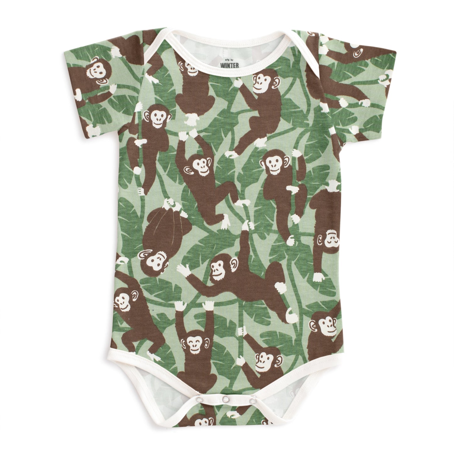 Short Sleeve Snapsuit - Chimpanzees Green