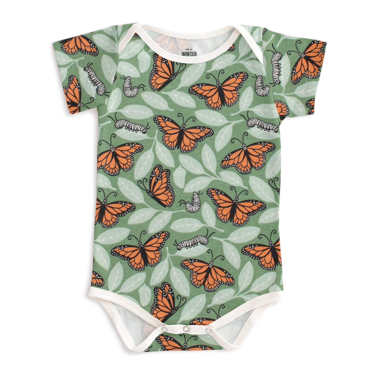 Short Sleeve Snapsuit - Monarchs Dark Green