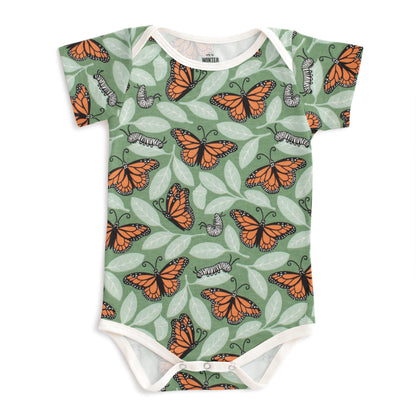Short Sleeve Snapsuit - Monarchs Dark Green
