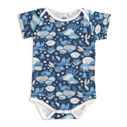 Short Sleeve Snapsuit - Ocean Life Navy