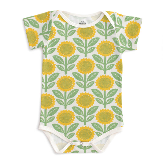 Short Sleeve Snapsuit - Sunflowers Green