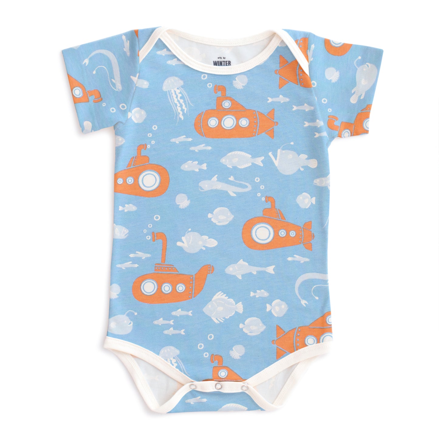 Short Sleeve Snapsuit - Submarines Blue & Orange