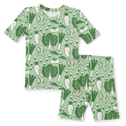 Kids Summer Pajama Set - Veggies Green
