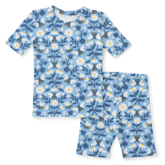 Kids Summer Pajama Set - Bees Blue