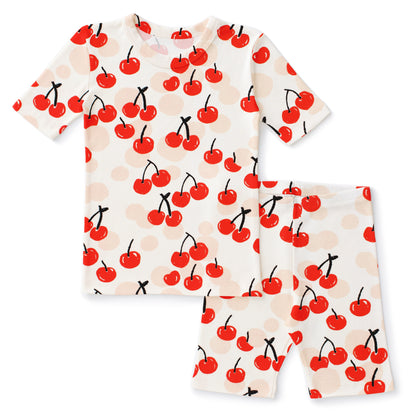 Kids Summer Pajama Set - Cherries Red