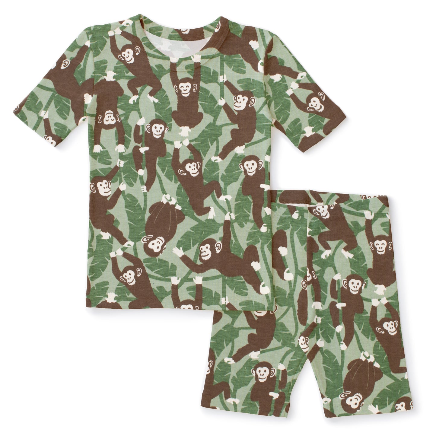 Kids Summer Pajama Set - Chimpanzees Green