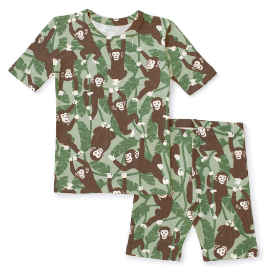 Kids Summer Pajama Set - Chimpanzees Green