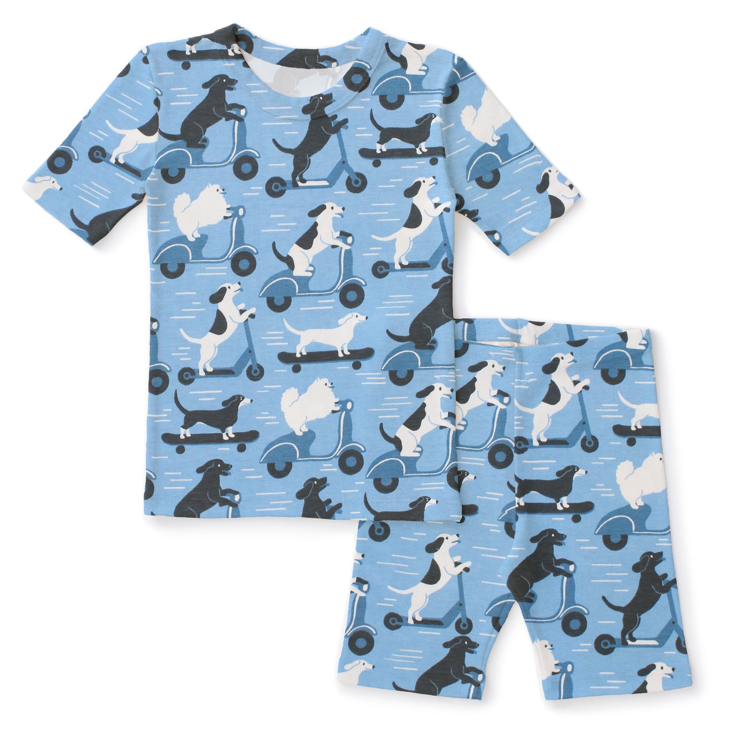 Kids Summer Pajama Set - Dogs on Scooters Blue