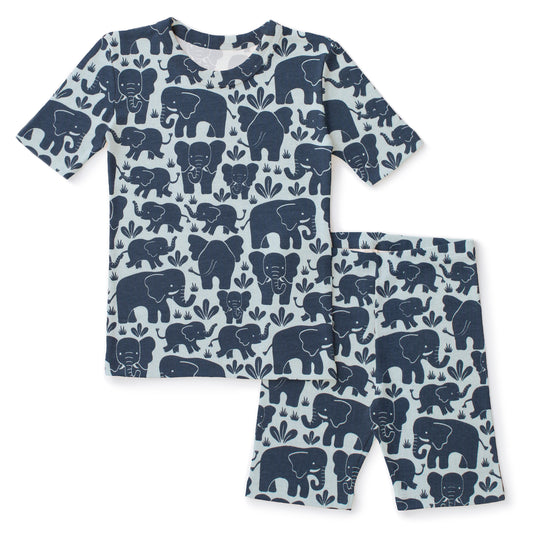 Kids Summer Pajama Set - Elephant Herd Navy