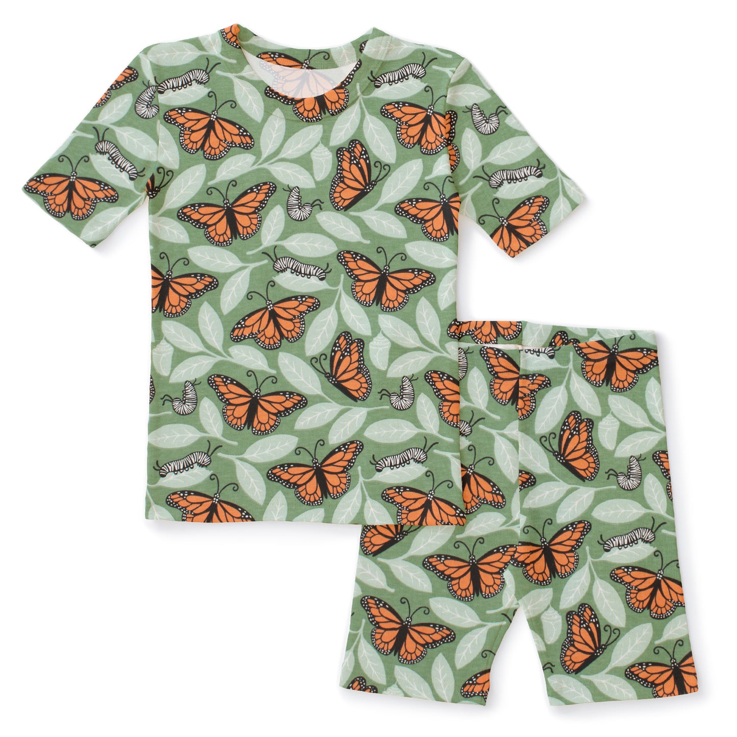 Kids Summer Pajama Set - Monarchs Dark Green