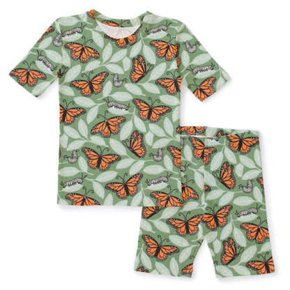 Kids Summer Pajama Set - Monarchs Dark Green