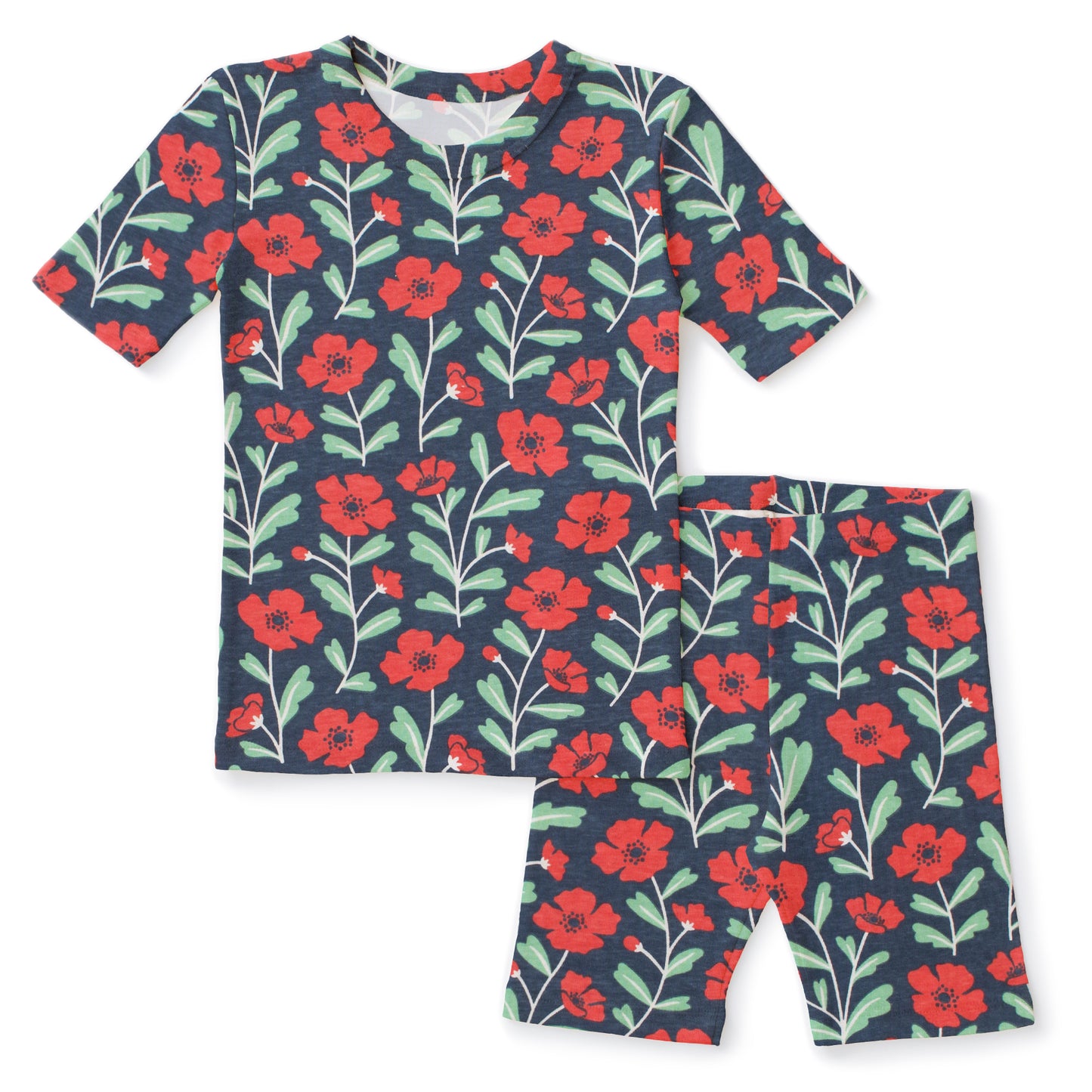 Kids Summer Pajama Set - Poppies Navy
