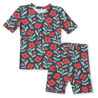 Kids Summer Pajama Set - Poppies Navy