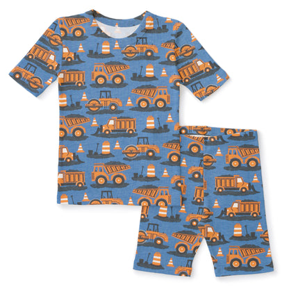 Kids Summer Pajama Set - Roadwork Orange & Blue