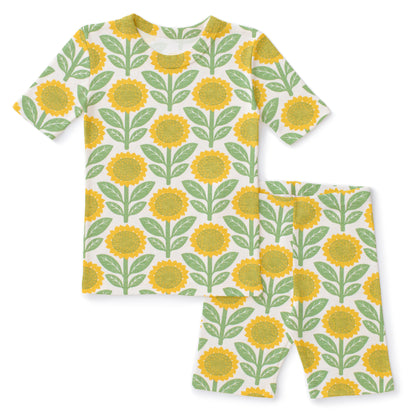 Kids Summer Pajama Set - Sunflowers Green