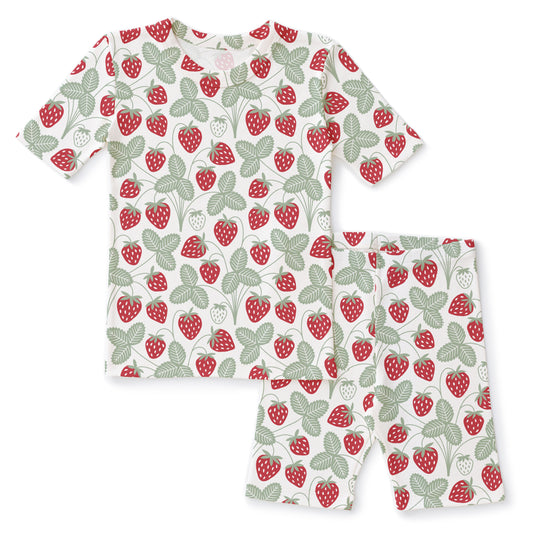 Kids Summer Pajama Set - Strawberries Red & Green