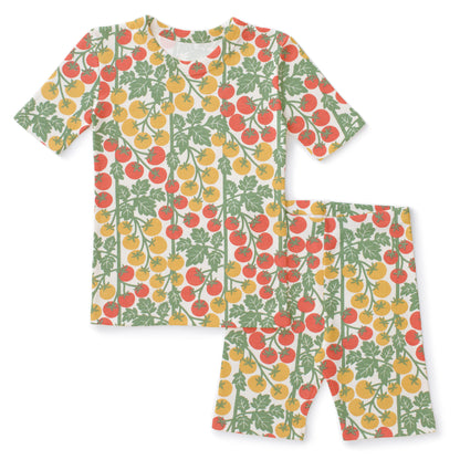 Kids Summer Pajama Set - Tomato Vines Red & Yellow