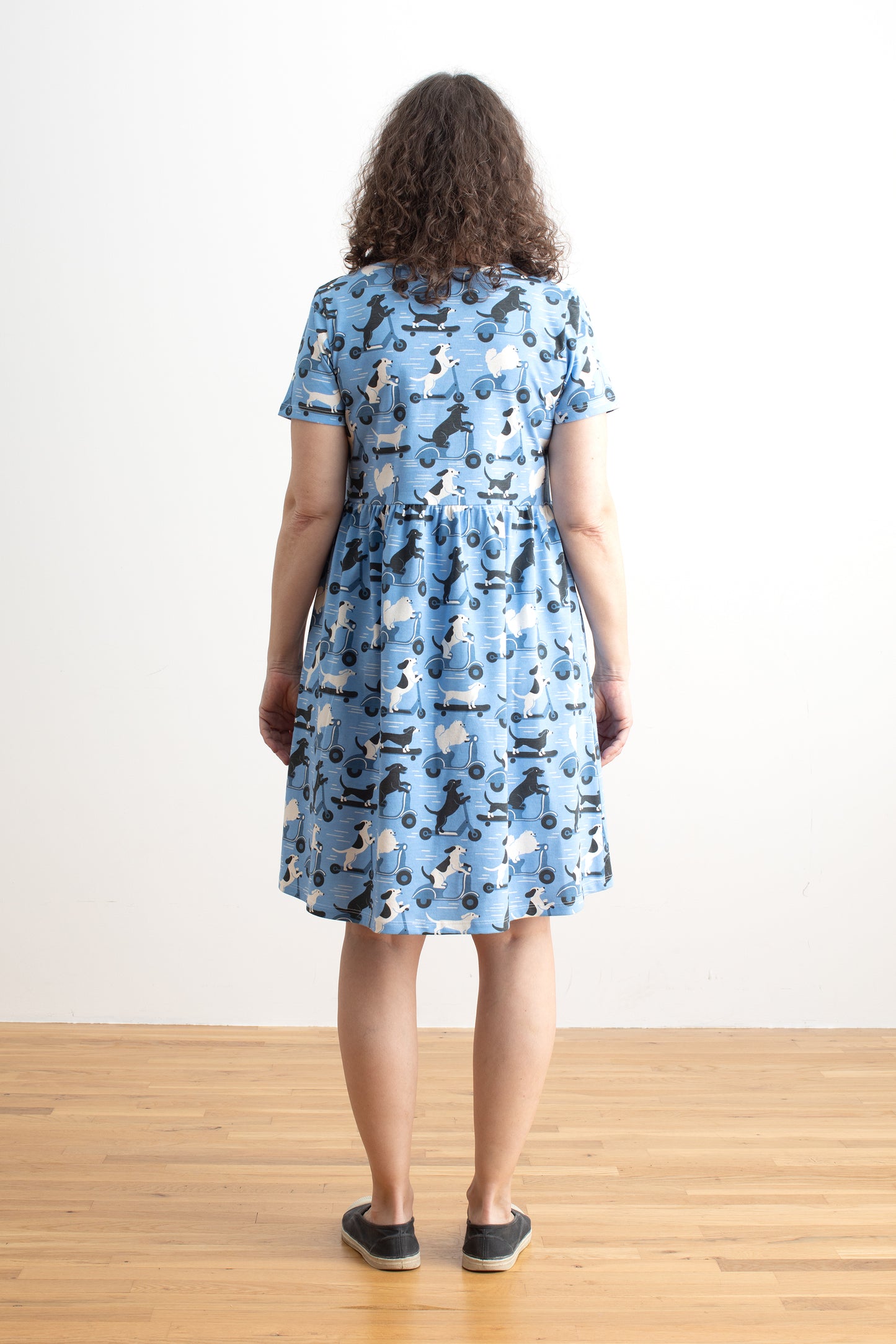 Stockholm Dress - Dogs on Scooters Blue